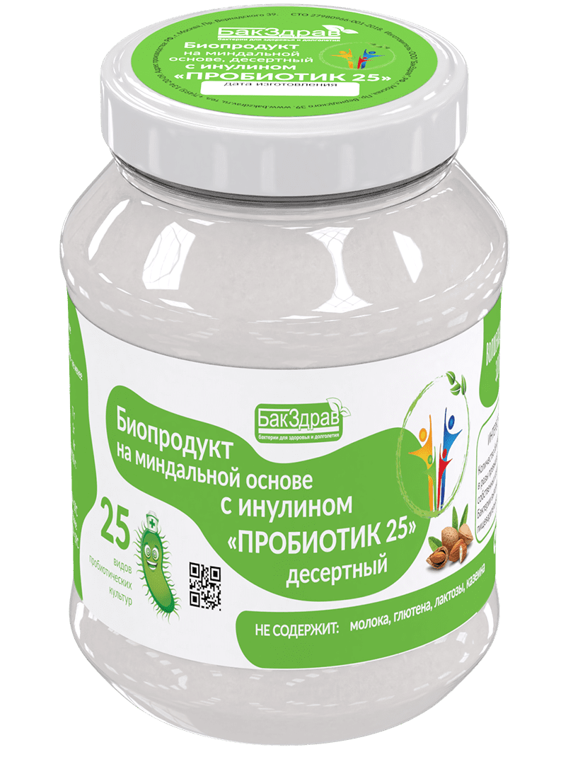 БИОПРОДУКТ ПРОБИОТИК 25 ДЕСЕРТНЫЙ НА МИНДАЛЬНОЙ ОСНОВЕ С ИНУЛИНОМ БАКЗДРАВ (250МЛ)