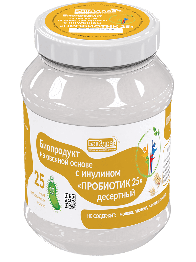 БИОПРОДУКТ ПРОБИОТИК 25 ДЕСЕРТНЫЙ НА ОВСЯНОЙ ОСНОВЕ С ИНУЛИНОМ БАКЗДРАВ (250МЛ)